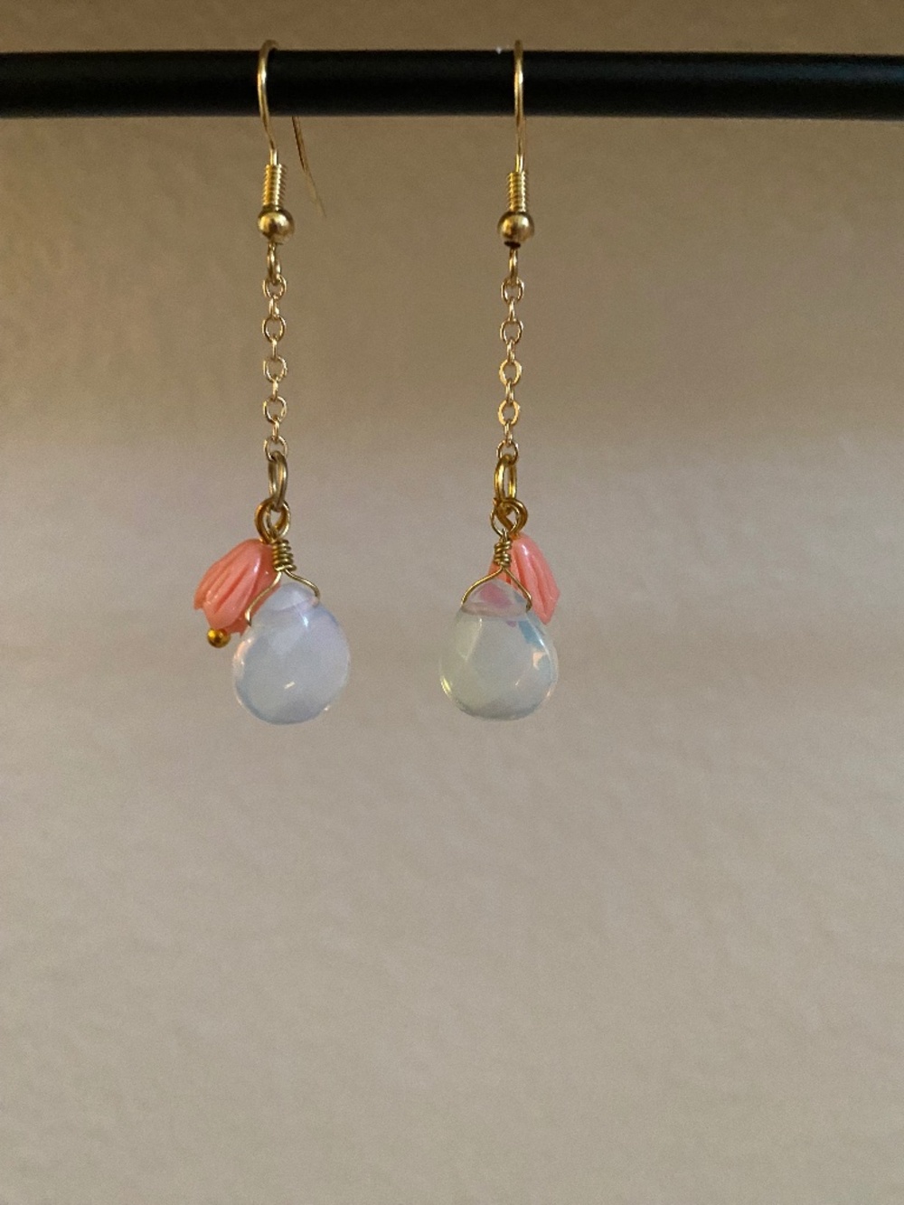 Handmade Opal Dangle Earrings with Pikake Beads
